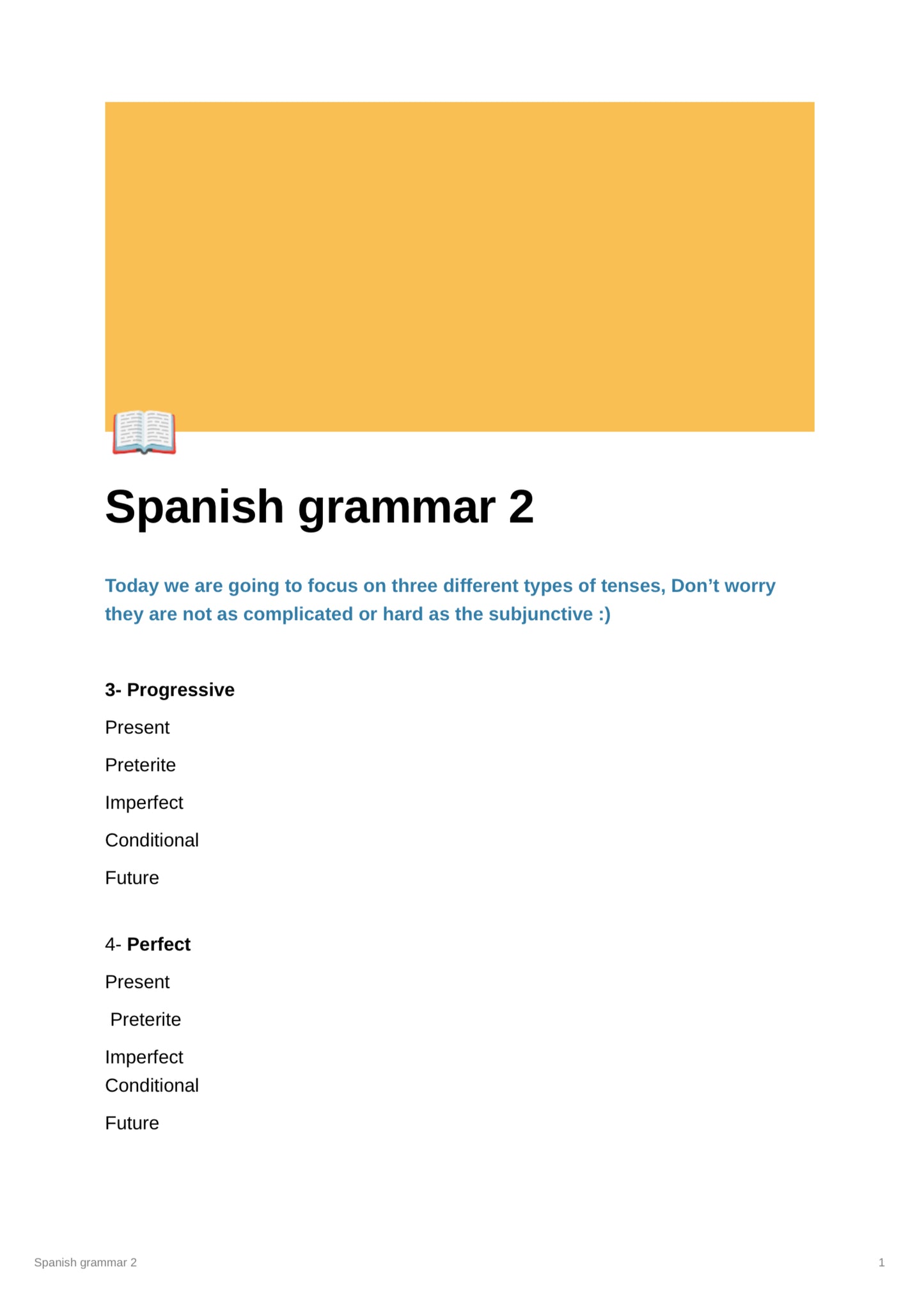 Spanish Grammar 1 & 2 (indicative & subjunctive / progressive & perfect tense)