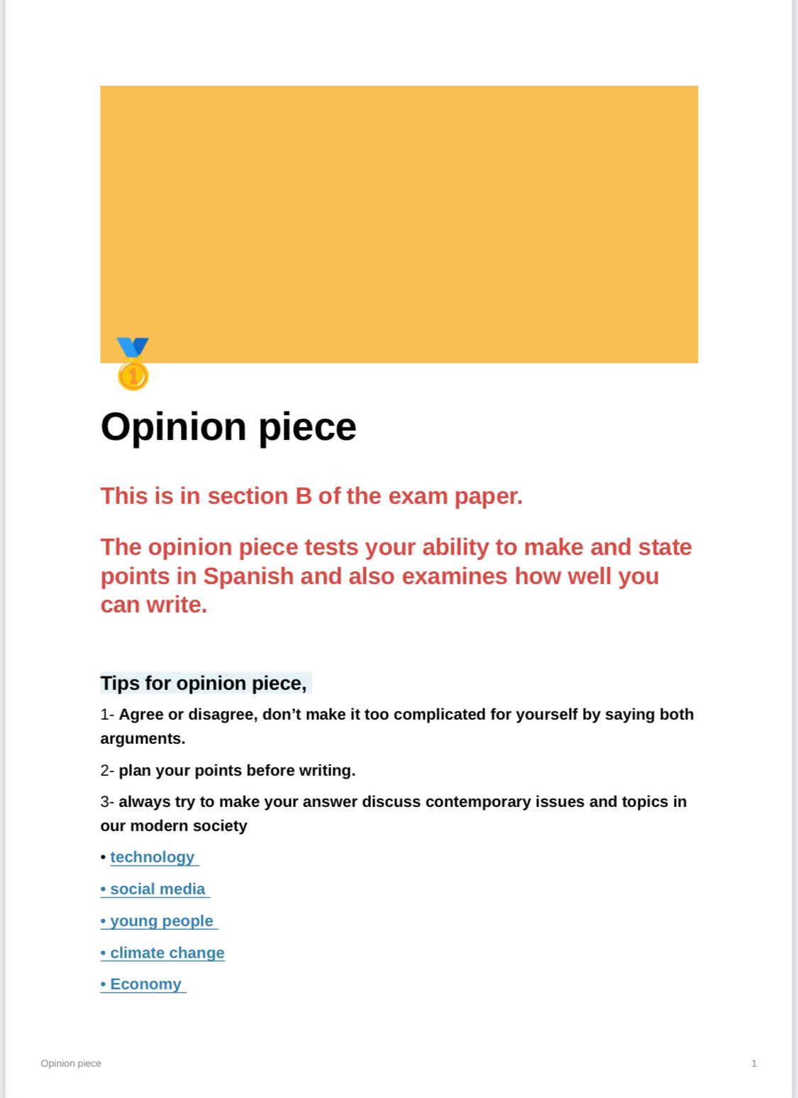 Leaving cert Spanish opinion piece notes