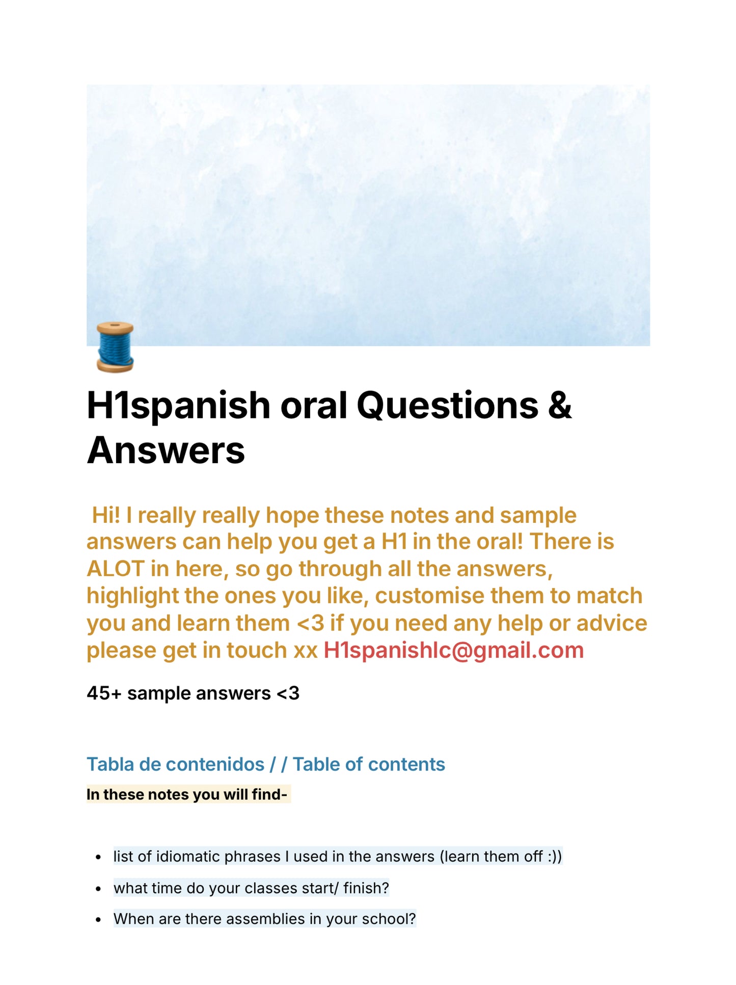 H1spanish oral notes