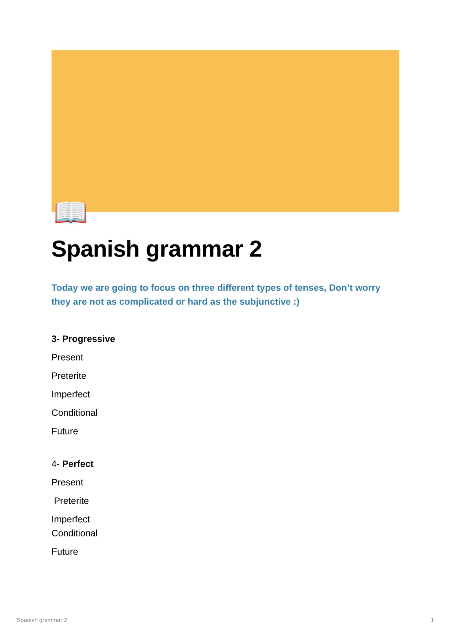 Spanish Grammar 1  & 2 (indicative & subjunctive / progressive & perfect tense)