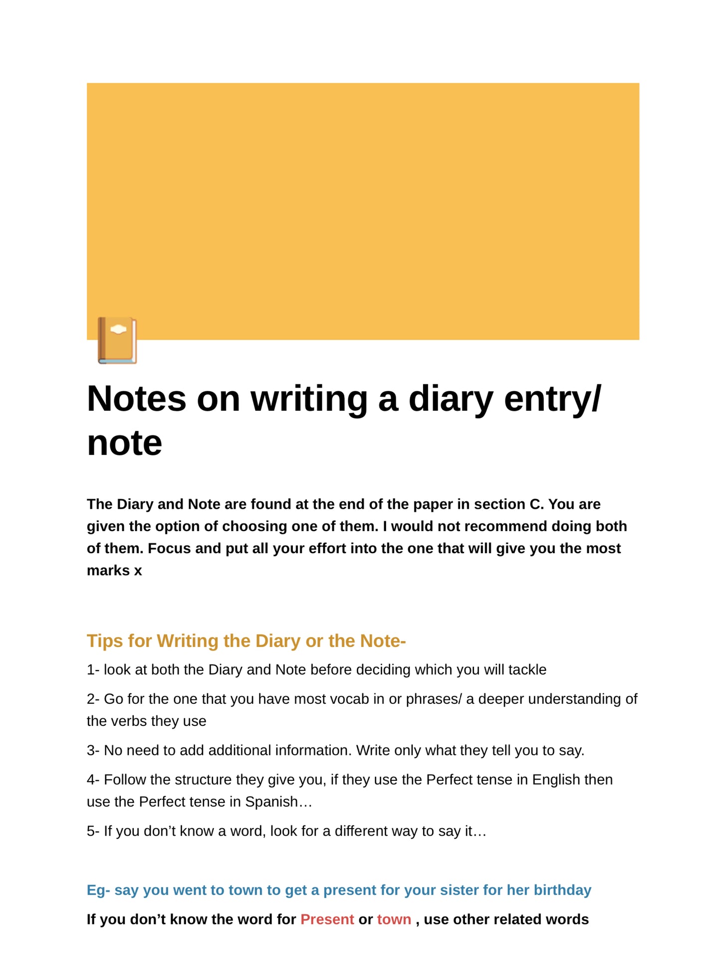 Notes on writing a diary entry & note