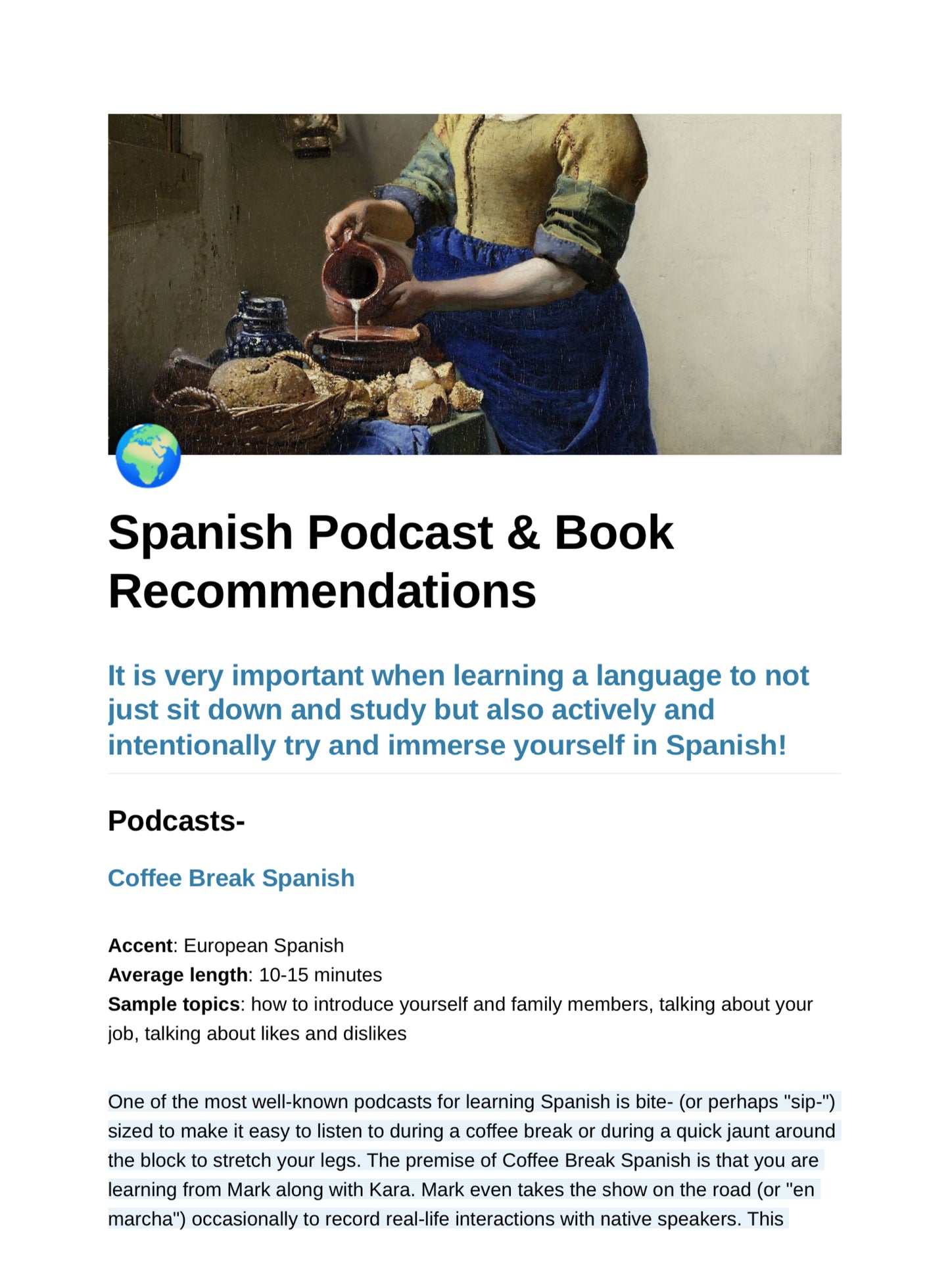 Spanish Podcast & Book Recommendations