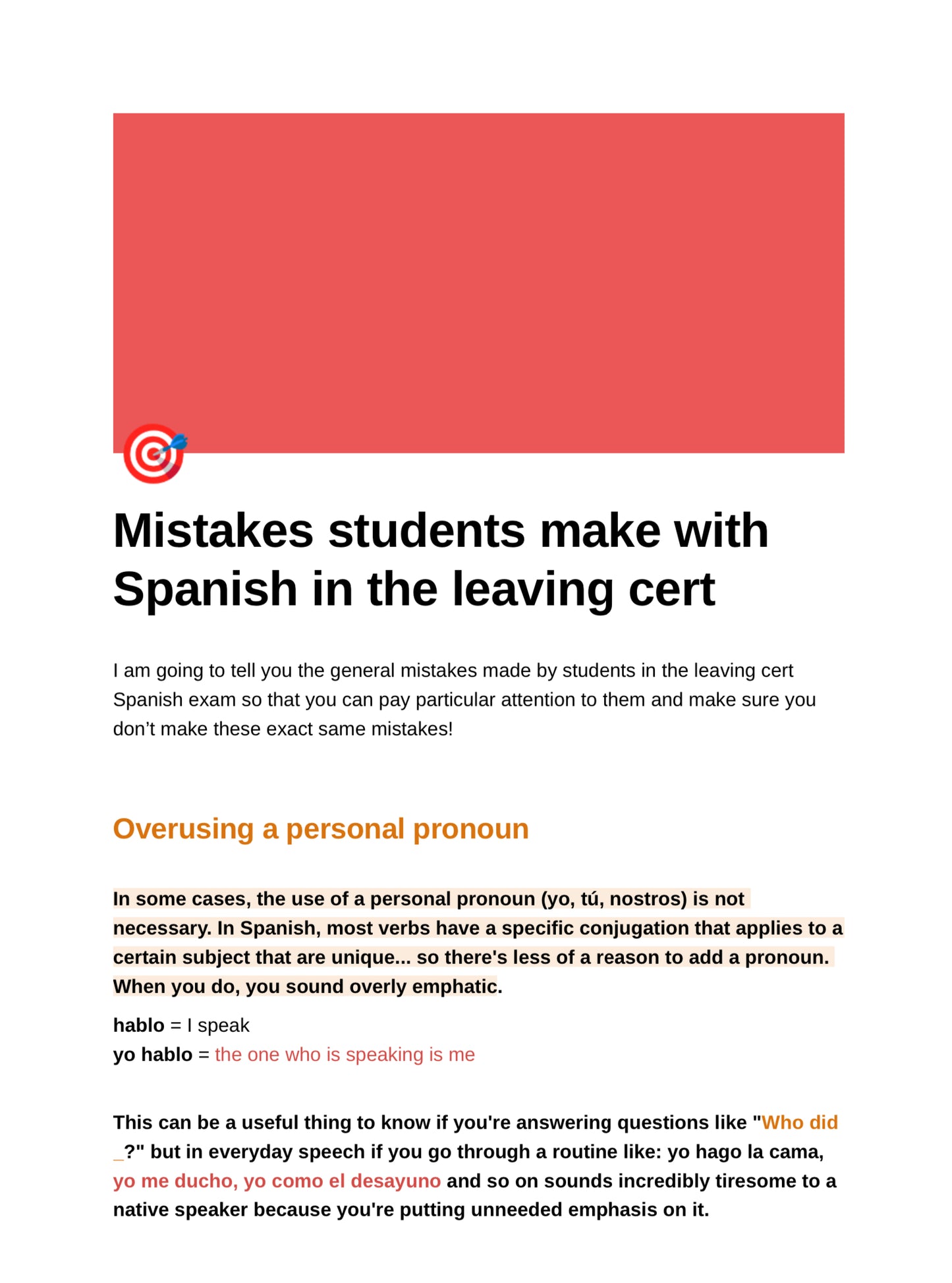 Mistakes students make with Spanish in the leaving cert