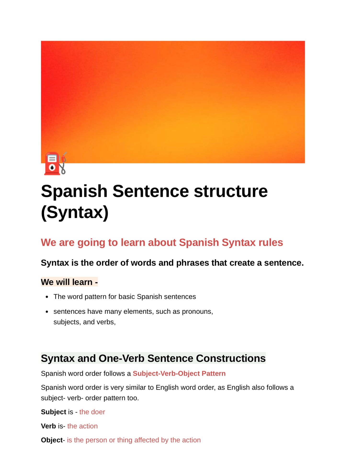 Spanish Sentence structure (Syntax)